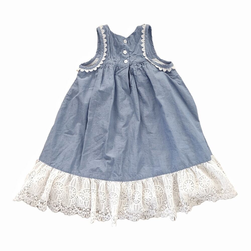 ARTISAN NY Girls Chambray Cotton Sundress Dress Size 4T Denim Lace Hem Easter - Picture 2 of 9